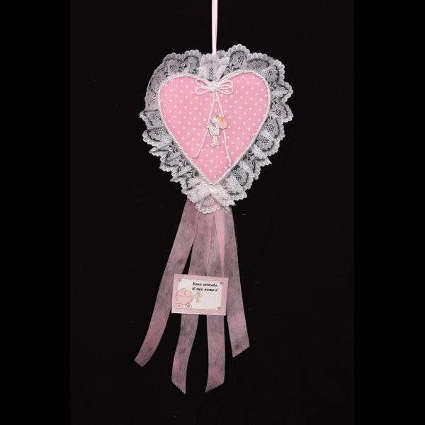 FIOCCO NASCITA ARTIGIANALE CUORE rosa (Cod. 37748-02)