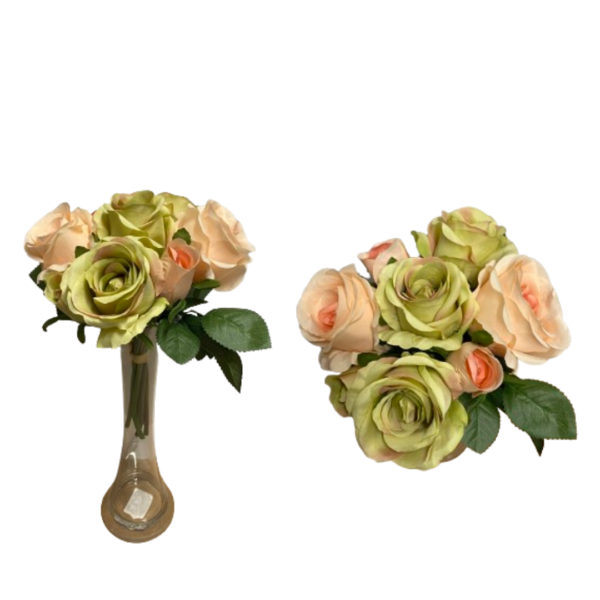 MAZZO 5 ROSE 3 BOCCIOLI 27CM green-peach (Cod. 26489-02)