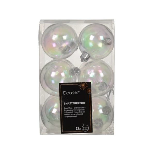 BOX 12PZ. PALLINE DI NATALE TRASPARENTI IRIS D.6 CM  (Cod. 38108-01)
