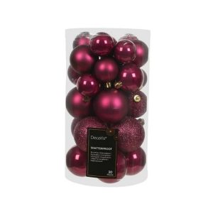 BOX 30 PZ. PALLINE DI NATALE DIAM. 4-5-6 CM rosso-melograno (Cod. 15325-12)