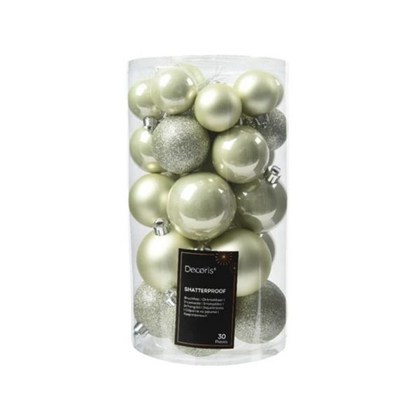 BOX PALLINE DI NATALE 30 PZ. DIAM. 4-5-6 CM. salvia-menta (Cod. 15325-15)