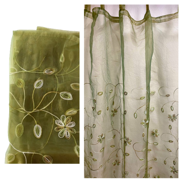 TENDA ORGANZA CON RICAMO 145X245 CM verde-cangiante (Cod. 5818-01)