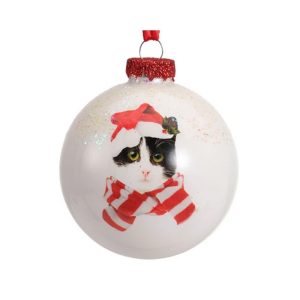 PALLINE DI NATALE GATTO D.8 CM  nero-con-sciarpa (Cod. 38110-03)