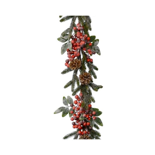 FESTONE GHIACCIATO C/PINO E BACCHE ROSSE 9X15X176 CM  (Cod. 28899-01)