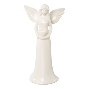 ANGELO IN PORCELLANA CON CUORE 18,5X9X5 CM  (Cod. 38260-01)