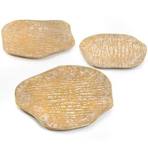 S/3 PIATTI IRREGOLARI METALLO DORATO 28.5X26-40X39.5 CM  (Cod. 38291-01)