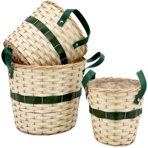 SET 3 CASPO LEGNO NATURALE DA H18 D19 A H24 D28 CM naturale-verde (Cod. 38295-01)