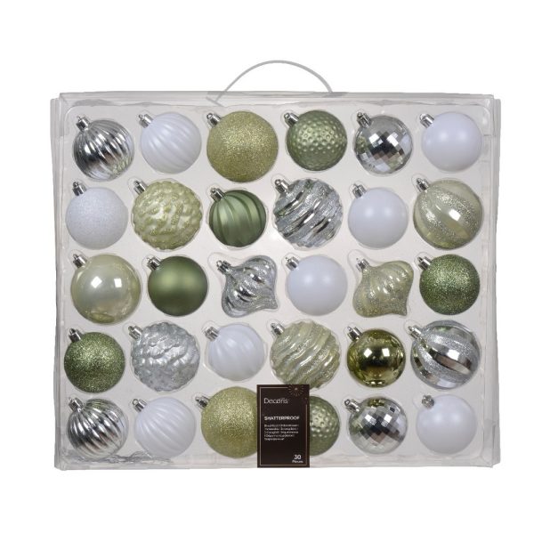 BOX 30 PZ. PALLINE MISTE D7 CM verde-bianco-menta (Cod. 38480-01)