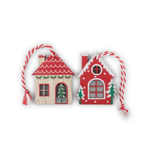 SET 8 PZ. CASETTA DI NATALE DA APPENDERE 5,5X4 CM  (Cod. 38608-01)