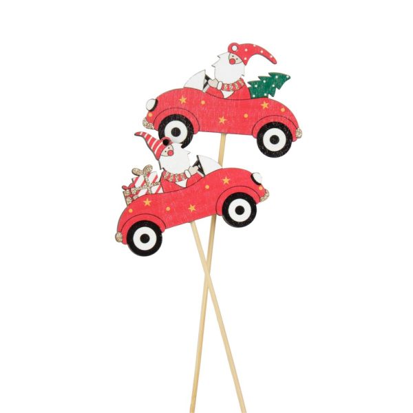 10 PZ. PICK MACCHINA BABBO NATALE 28 CM  (Cod. 38610-01)
