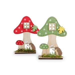 SET 4 PZ. DECORAZIONE LEGNO FUNGHI 15,5X10,9X4 CM  (Cod. 38624-01)