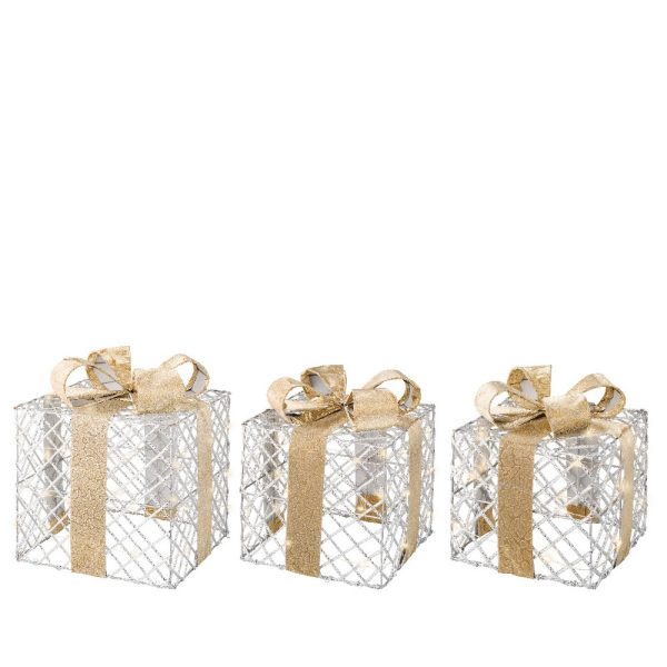 S/3 PACCHI REGALO 20/30/40LED INDOOR 25X25X29CM BATTERIA bianco- (Cod. 38483-02)