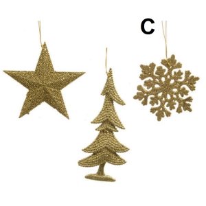 DECORI D'APPENDERE C/GLITTER ORO fiocco-di-neve (Cod. 31040-03)