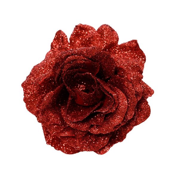 CLIP ROSA GLITTER IN POLIESTERE D12 H7 CM rosso (Cod. 38493-01)