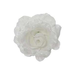 CLIP ROSA GLITTER IN POLIESTERE D12 H7 CM bianco (Cod. 38493-05)