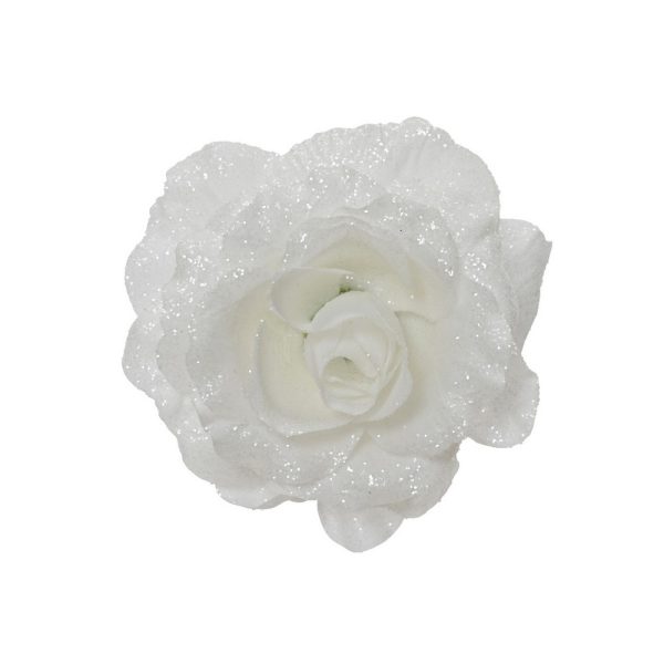 CLIP ROSA GLITTER IN POLIESTERE D12 H7 CM bianco (Cod. 38493-05)