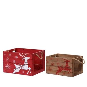 SET 2 PZ. SCATOLA LEGNO RENNE XMAS 40X30X25 CM  (Cod. 38475-01)