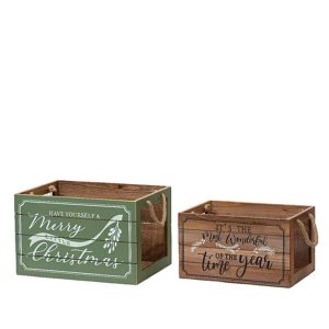 SET 2 PZ. SCATOLA LEGNO STAMPA XMAS 40X30X25 CM  (Cod. 38476-01)