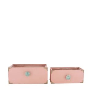 SET 2 PZ. CASSETTE DI LEGNO 28X16,5X12-24X12X10 CM rosa-antico (Cod. 38451-03)