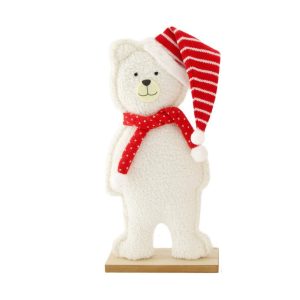 ORSO NATALIZIO CON BASE IN LEGNO 20X6X39 CM bianco (Cod. 38443-01)