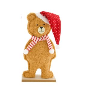 ORSO NATALIZIO CON BASE IN LEGNO 20X6X39 CM arancione (Cod. 38443-02)