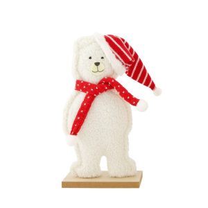 ORSO NATALIZIO CON BASE IN LEGNO 20X6X49 CM bianco (Cod. 38444-01)