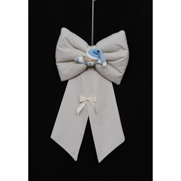 FIOCCO NASCITA ARTIGIANALE IN TESSUTO BEIGE beige-e-azzurro (Cod. 33865-02)