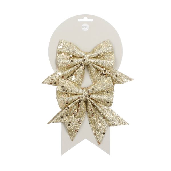 SET 2 PZ. FIOCCO GLITTER E STELLE 12X13 CM oro (Cod. 38696-01)