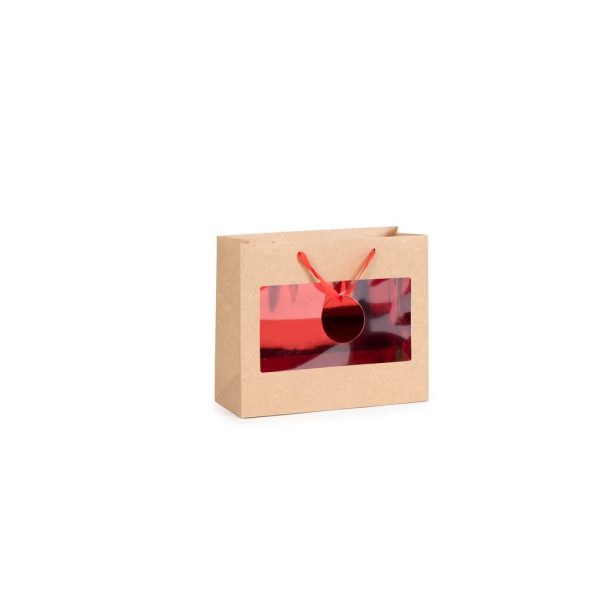 10 PZ. BORSA CON FINESTRA 31X12X26 CM naturale-rosso (Cod. 38790-01)