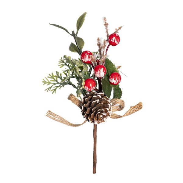 12 PZ. XMAS PICK CON BACCHE E PIGNE 18 CM rosso (Cod. 38957-01)