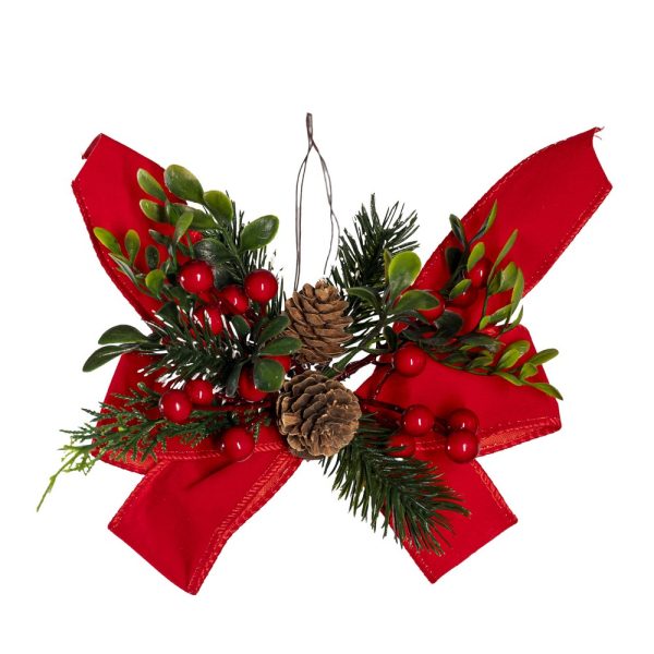6 PZ. FIOCCHI NATALIZI CON PIGNE E BACCHE rosso (Cod. 38955-01)