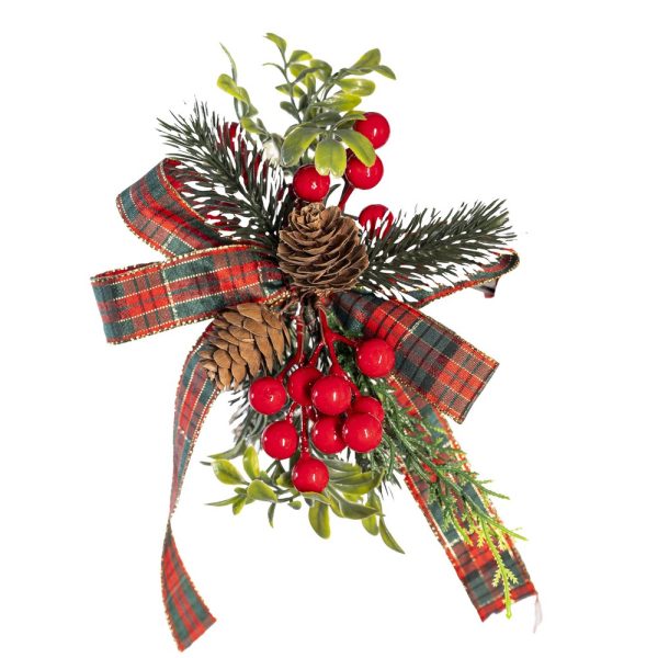 6 PZ. FIOCCHI NATALIZI CON PIGNE E BACCHE rosso-verde (Cod. 38955-02)