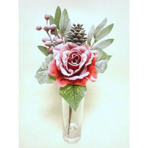 RAMO ROSE CON BACCHE INNEVATO 33 CM rosso (Cod. 38886-01)