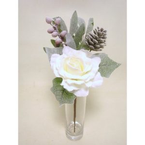 RAMO ROSE CON BACCHE INNEVATO 33 CM crema (Cod. 38886-02)