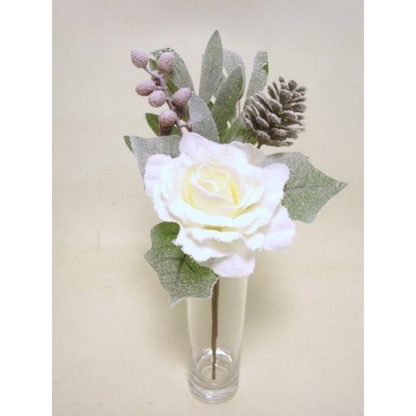 RAMO ROSE CON BACCHE INNEVATO 33 CM crema (Cod. 38886-02)