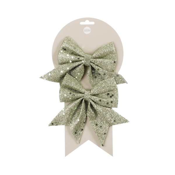 SET 2 PZ. FIOCCO GLITTER E STELLE 12X13 CM verde (Cod. 38696-02)