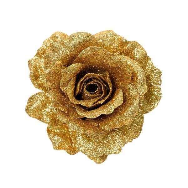 CLIP ROSA GLITTER IN POLIESTERE D12 H7 CM oro (Cod. 38493-02)