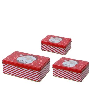 SET 3 PZ. SCATOLE IN LATTA SANTA CLAUS 19X13X6,5 CM  (Cod. 39125-01)