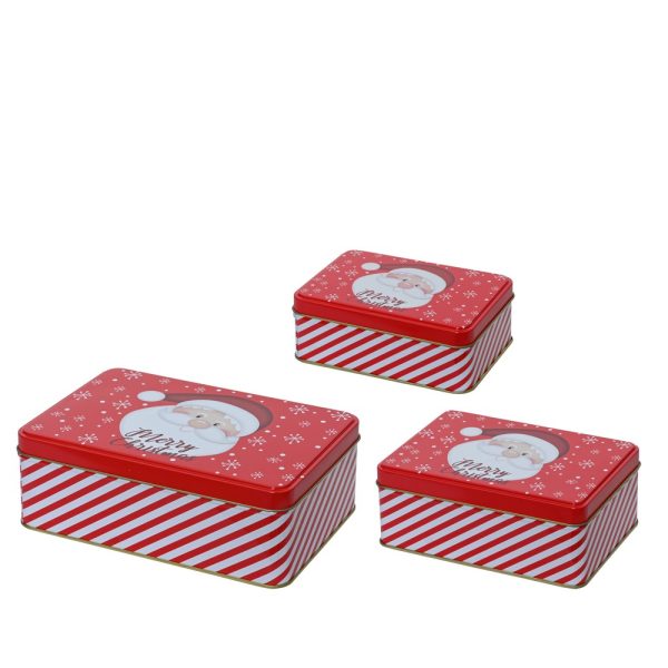SET 3 PZ. SCATOLE IN LATTA SANTA CLAUS 19X13X6,5 CM  (Cod. 39125-01)