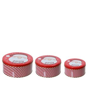 SET 3 PZ. SCATOLE IN LATTA SANTA CLAUS  H7 D20 CM  (Cod. 39126-01)