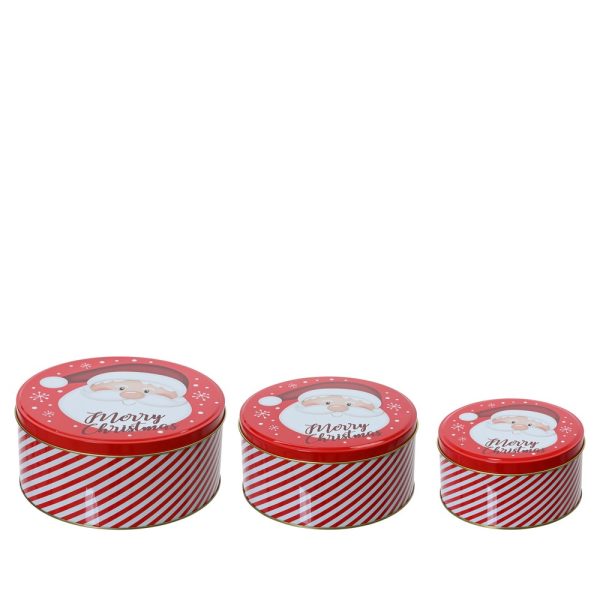 SET 3 PZ. SCATOLE IN LATTA SANTA CLAUS  H7 D20 CM  (Cod. 39126-01)