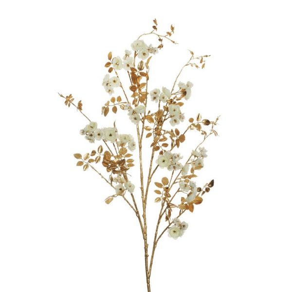 RAMO DOGWOOD CON FOGLIE METALLIZZATE 130 CM crema (Cod. 38999-01)