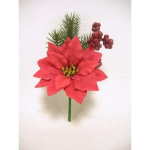 PICK PINO E POINSETTIA E BACCHE 20 CM rosso (Cod. 39055-01)