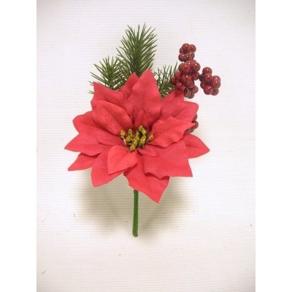 PICK PINO E POINSETTIA E BACCHE 20 CM rosso (Cod. 39055-01)