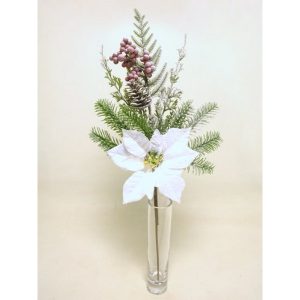 RAMO POINSETTIA PIGNE E BACCHE 60 CM crema (Cod. 39052-02)