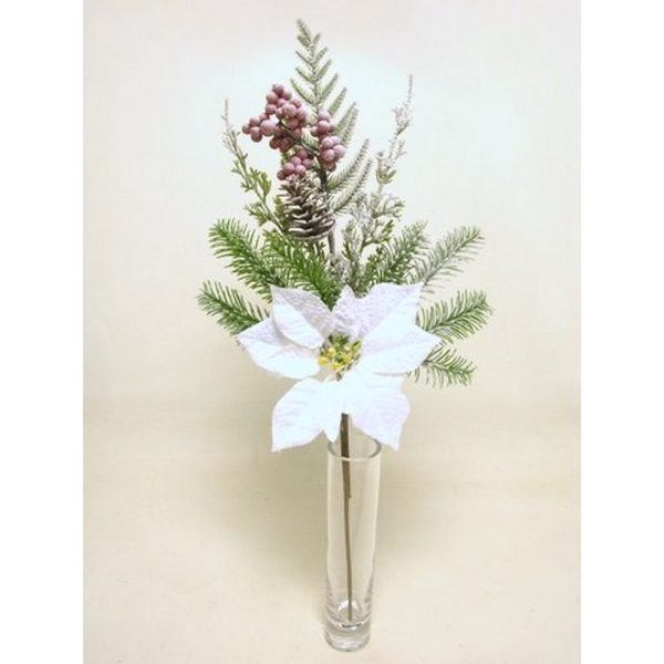 RAMO POINSETTIA PIGNE E BACCHE 60 CM crema (Cod. 39052-02)