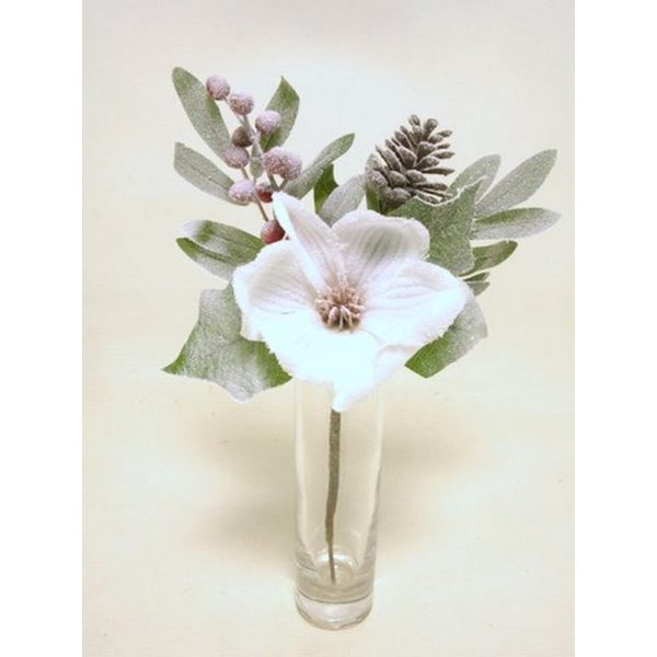 RAMO MAGNOLIA, BACCHE E PIGNE 30 CM crema (Cod. 39050-02)