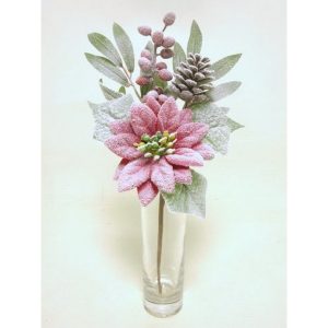 RAMO POINSETTIA CON BACCHE E PIGNE 30 CM rosso (Cod. 39051-01)