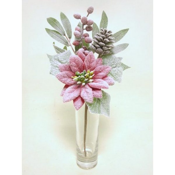 RAMO POINSETTIA CON BACCHE E PIGNE 30 CM rosso (Cod. 39051-01)