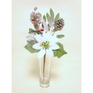 RAMO POINSETTIA CON BACCHE E PIGNE 30 CM crema (Cod. 39051-02)